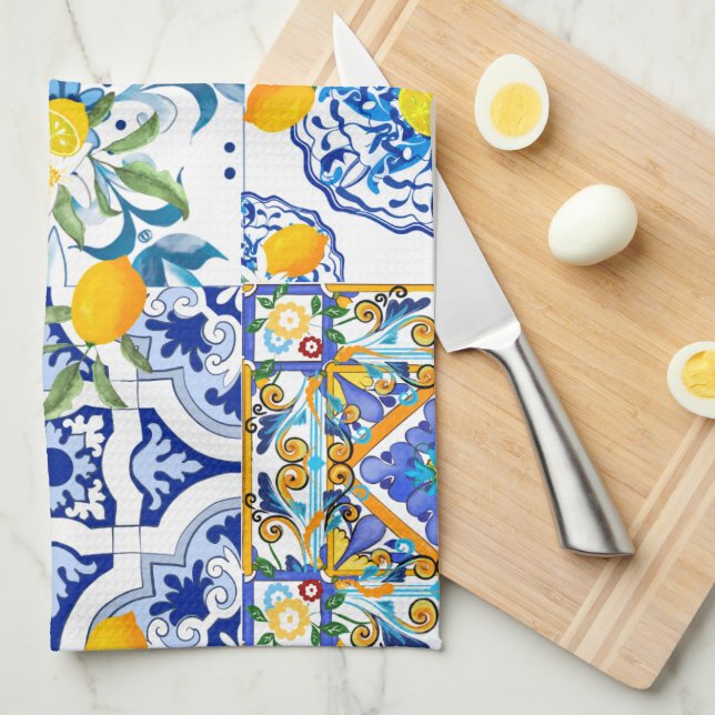 Sicilian style,majolica,lemons      kitchen towel (Quarter Fold)