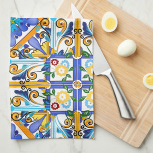 Sicilian style,majolica,lemons         kitchen towel