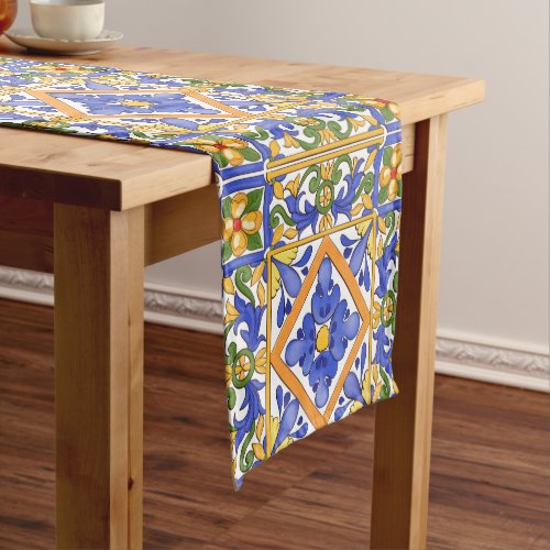 Sicilian stylemajolicasummercolorful pattern short table runner