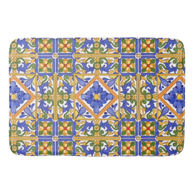 Sicilian style,majolica,summer,colourful pattern   bath mat (Front)