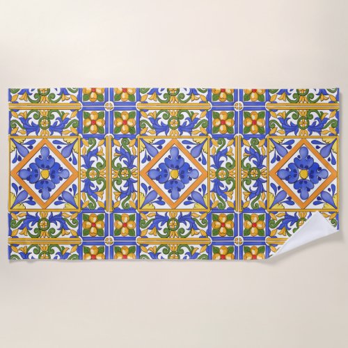 Sicilian stylemajolicasummercolourful pattern  beach towel