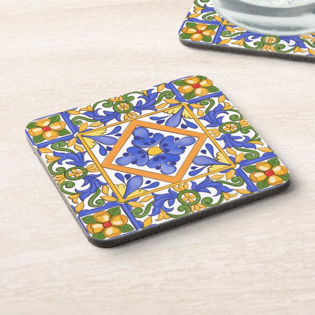 Sicilian style,majolica,summer,colourful pattern  beverage coaster (Left Side)