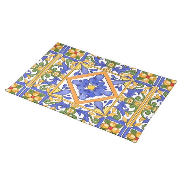 Sicilian style,majolica,summer,colourful pattern  cloth placemat (On Table)