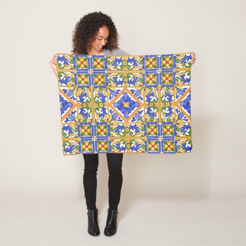 Sicilian stylemajolicasummercolourful pattern  fleece blanket