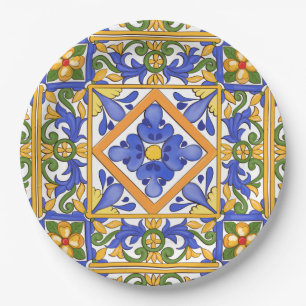 Sicilian style,majolica,summer,colourful pattern   paper plates