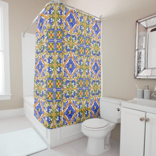 Sicilian stylemajolicasummercolourful pattern  shower curtain
