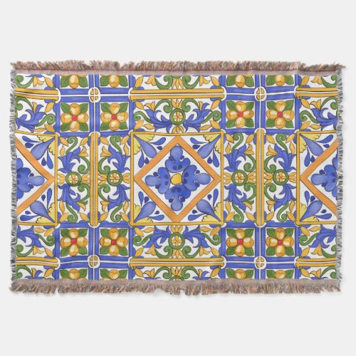 Sicilian stylemajolicasummercolourful pattern  throw blanket