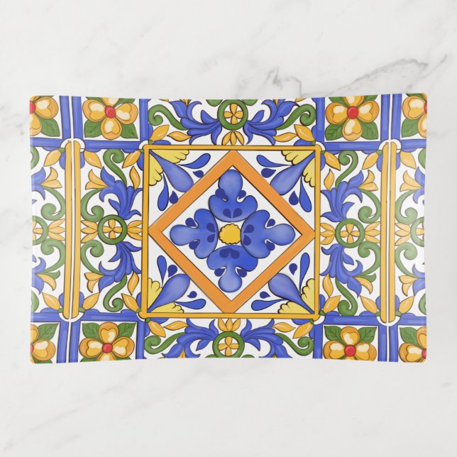 Sicilian style,majolica,summer,colourful pattern  trinket tray (Front)