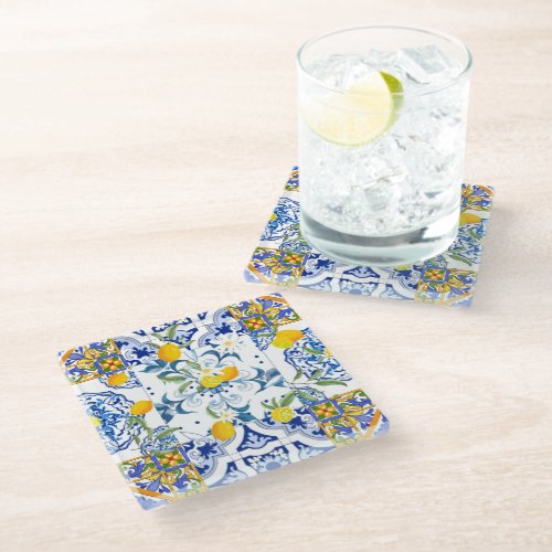 Sicilian stylesummer art  glass coaster