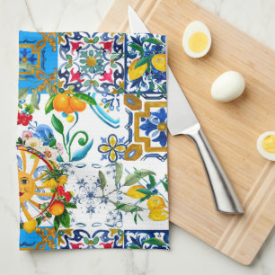 Sicilian style,summer art,lemons apron kitchen towel