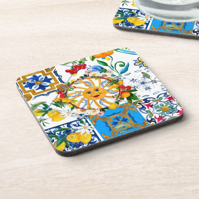 Sicilian style,summer art,lemons      beverage coaster (Left Side)
