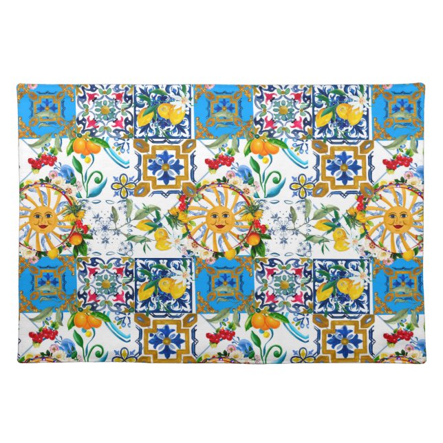 Sicilian style,summer art,lemons    cloth placemat (Front)