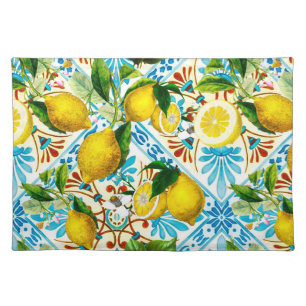 Sicilian style,summer art ,lemons Cloth Placemat