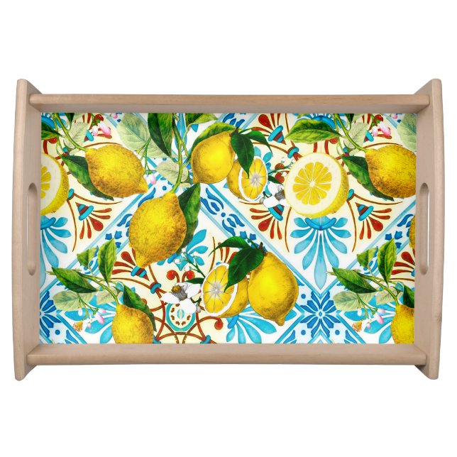  Sicilian style,summer art ,lemons    Serving Tray (Front)