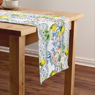  Sicilian style,summer art ,lemons  Short Table Runner