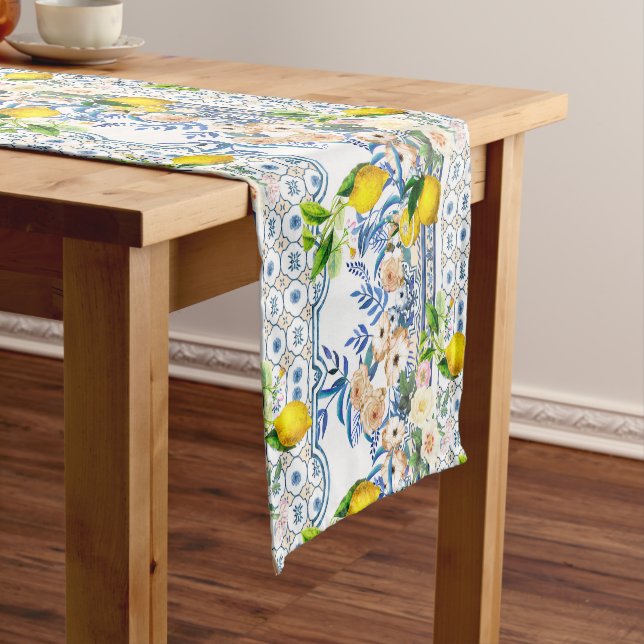  Sicilian style,summer art ,lemons Short Table Runner (In Situ)