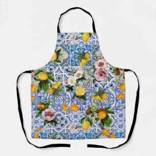 Sicilian style tiles with flowers and lemon apron