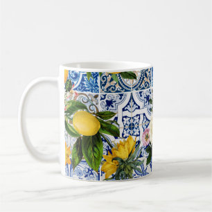 Sicilian style tiles with flowers and lemon coffee mug