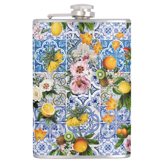 Sicilian style tiles with flowers and lemon flask (Front)