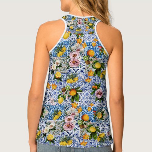 Sicilian style tiles with flowers and lemon tank top