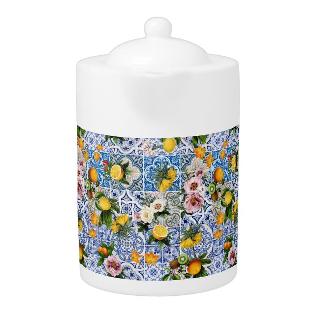Sicilian style tiles with flowers and lemon teapot (Front)