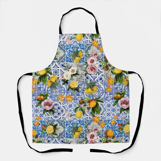 Sicilian style tiles with flowers lemon pattern  apron (Front)