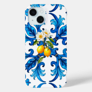 Sicilian,summer,lemon,mosaic,blue, iPhone 15 Case