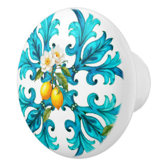 Sicilian,summer,lemon,mosaic,blue, Ceramic Knob