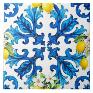 Sicilian,summer,lemon,mosaic,blue  ceramic tile