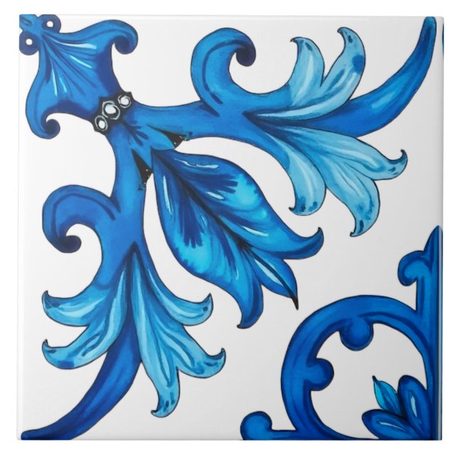 Sicilian,summer,lemon,mosaic,blue, Ceramic Tile (Front)