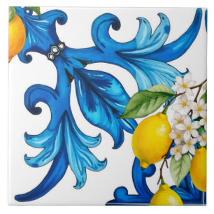 Sicilian,summer,lemon,mosaic,blue  ceramic tile