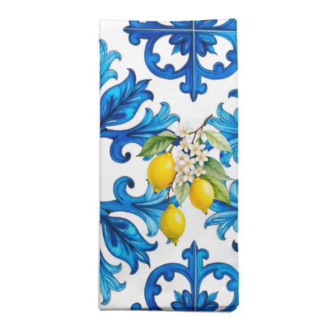 Sicilian,summer,lemon,mosaic,blue  cloth napkin (Folded)