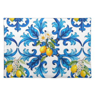 Sicilian,summer,lemon,mosaic,blue, Cloth Placemat