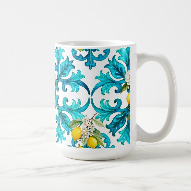 Sicilian,summer,lemon,mosaic,blue, Coffee Mug (Right)