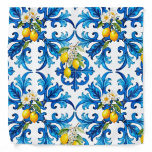 Sicilian,summer,lemon,mosaic,blue,scarf, Bandana
