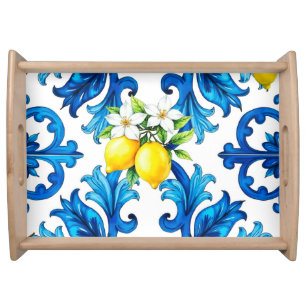 Sicilian,summer,lemon,mosaic,blue serving tray