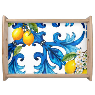 Sicilian,summer,lemon,mosaic,blue  serving tray