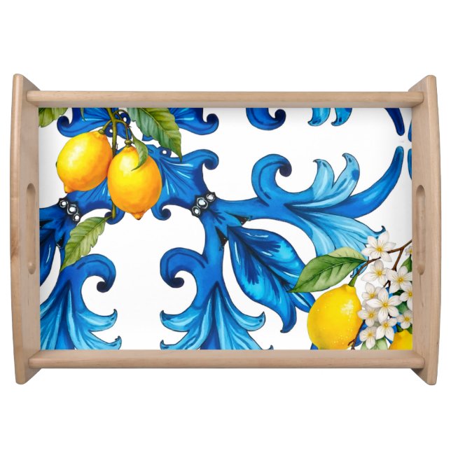 Sicilian,summer,lemon,mosaic,blue  serving tray (Front)