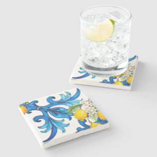 Sicilian,summer,lemon,mosaic,blue  stone coaster