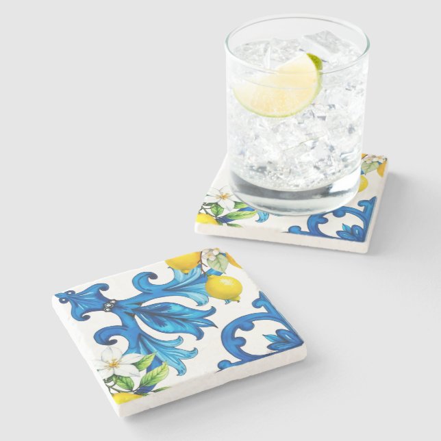 Sicilian,summer,lemon,mosaic,blue  stone coaster (Side)