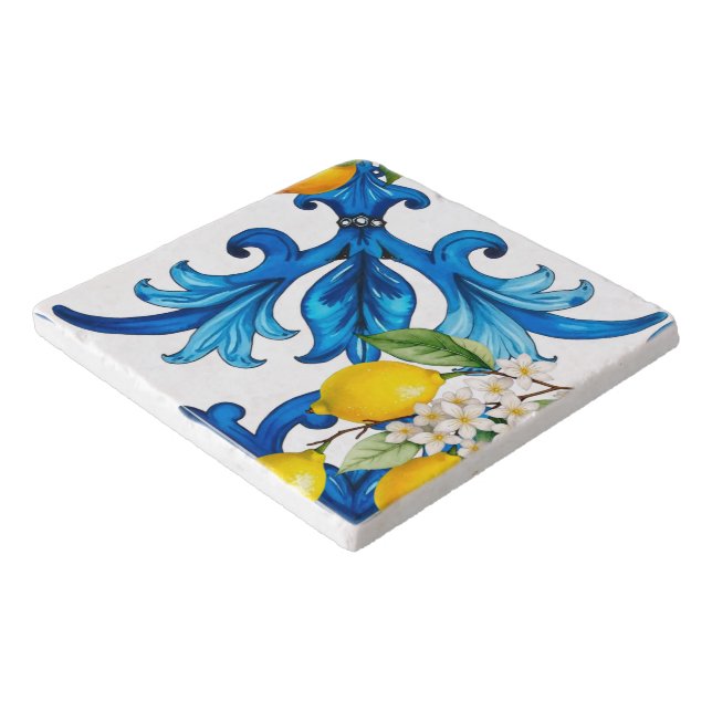 Sicilian,summer,lemon,mosaic,blue  trivet (Corner)
