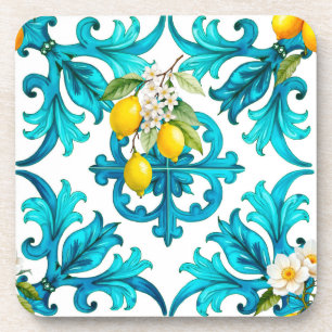 Sicilian,summer,lemon,mosaic,green, Beverage Coaster