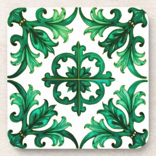 Sicilian,summer,lemon,mosaic,green, Beverage Coaster