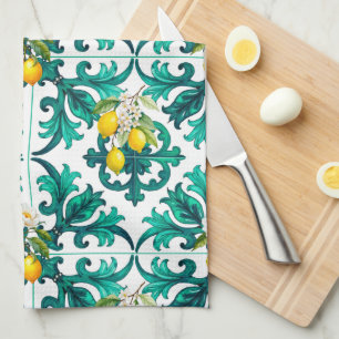 Sicilian,summer,lemon,mosaic,green, Kitchen Towel