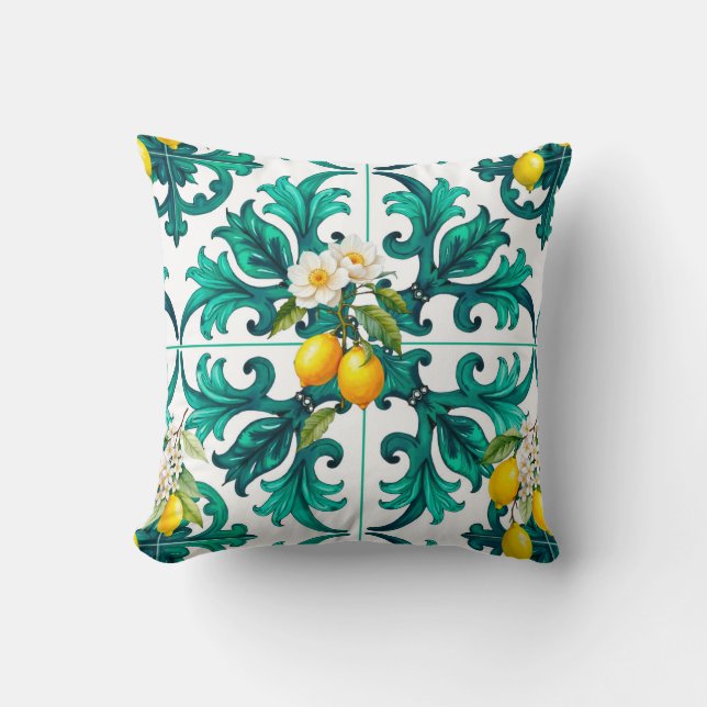 Sicilian,summer,lemon,mosaic,green, Throw Pillow (Front)