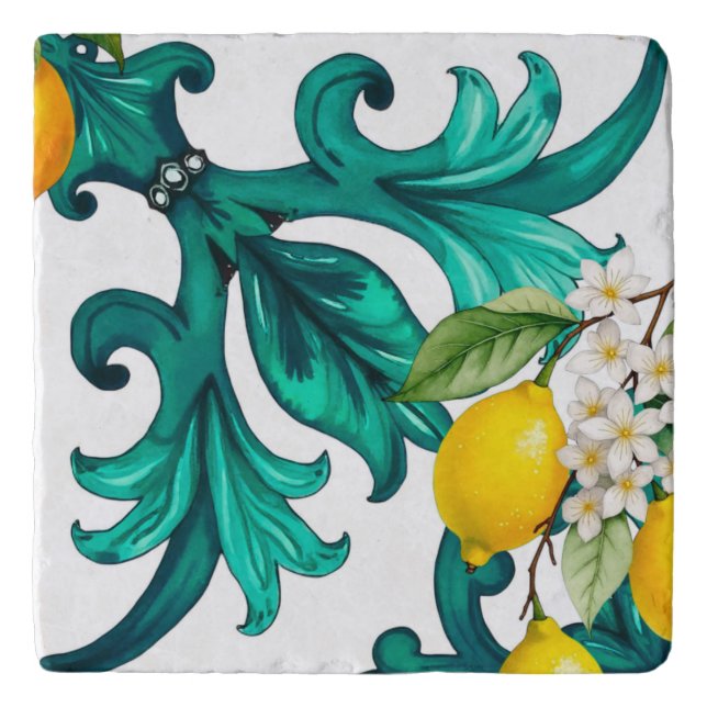 Sicilian,summer,lemon,mosaic,green, Trivet (Front)