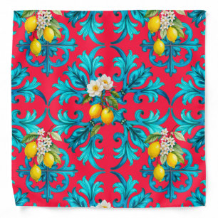 Sicilian,summer,lemon,mosaic,pink, Bandana