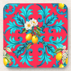 Sicilian,summer,lemon,mosaic,pink, Beverage Coaster