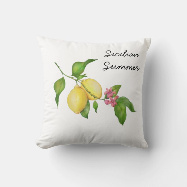 Sicilian Summer Lemon Tree Throw Pillow (Front)