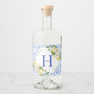 Sicilian Summer Lemons Mediterranean Blue Liquor Bottle Label